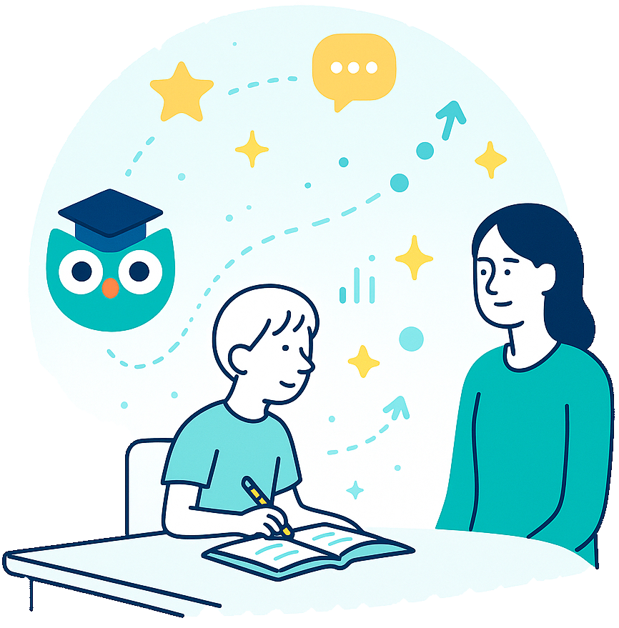 Illustration showing a teacher and students in a classroom setting.